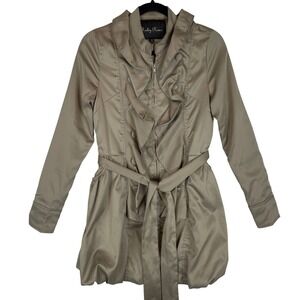 Ruby Rose Women Ruffle Front Belted Trench Coat Jacket Beige Size M